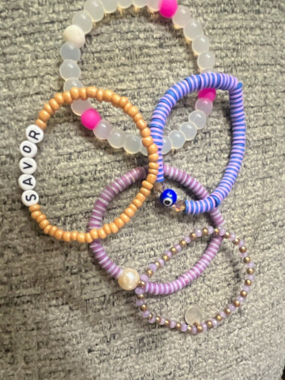 Lot of 5 Multicolor Beaded Stretch Stackable Bracelets Plastic Round No Stone